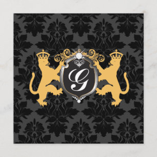 311 Luxe Lion Heraldry Yellow Baby Shower Invitation