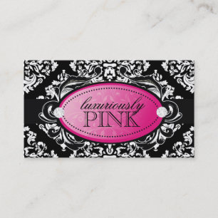 311 Luxuriously Black White Damask Pink Emblem Business Card