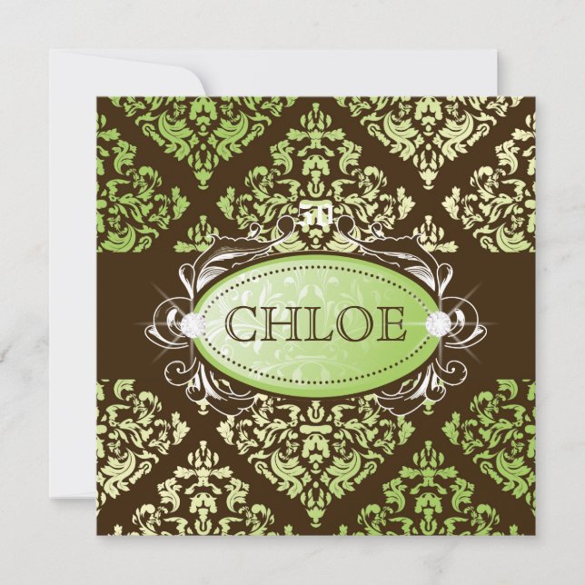 311-Luxuriously Lime Brown Damask 50 and Fabulous Invitation (Front)