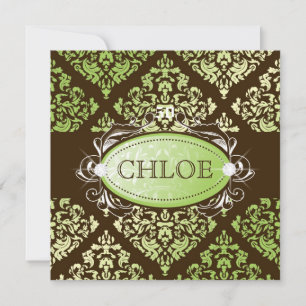311-Luxuriously Lime Brown Damask 50 and Fabulous Invitation