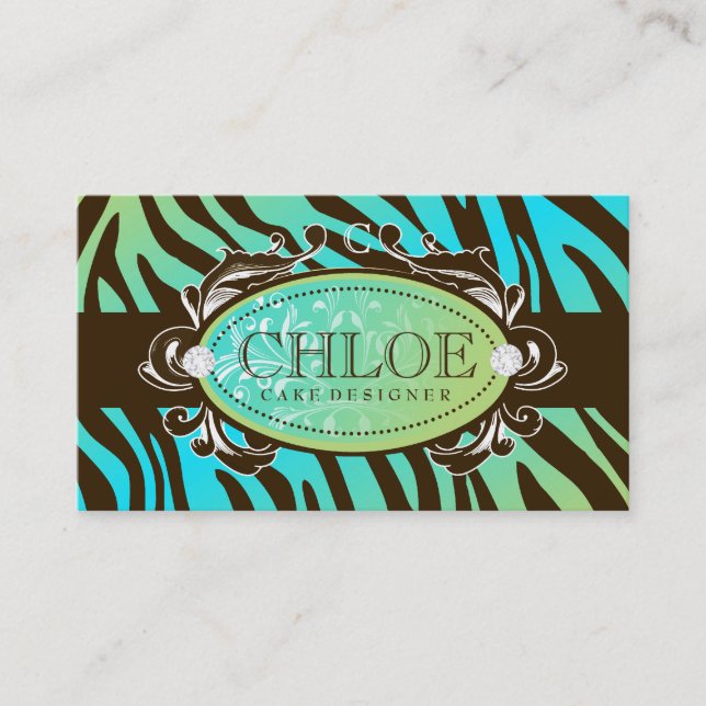 311 Luxuriously Oceanic Zebra Monogram Business Card (Front)
