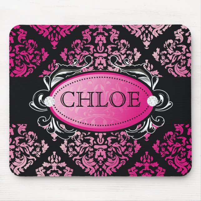 311-Luxuriously Pink Damask Mouse Mat (Front)