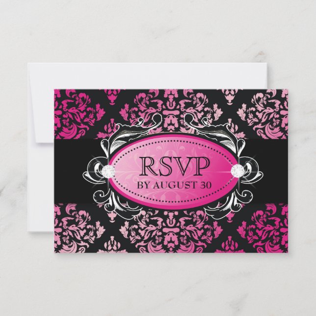 311-Luxuriously Pink Damask RSVP Card (Front)