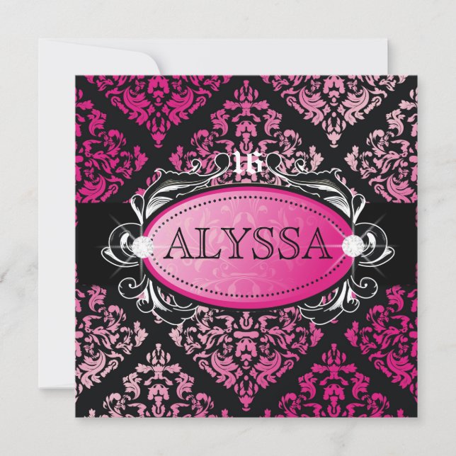 311 Luxuriously Pink Damask Sweet 16 Invitation (Front)