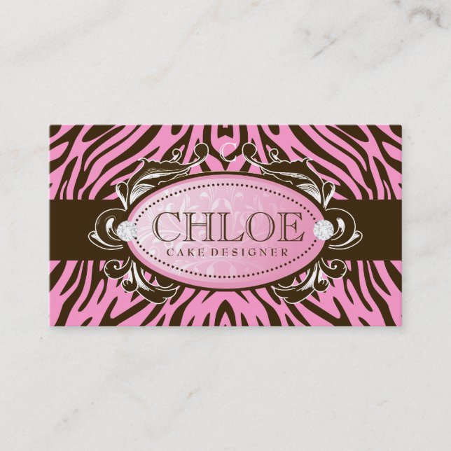 311 Luxuriously Pink N Brown Zebra Monogram Business Card (Front)