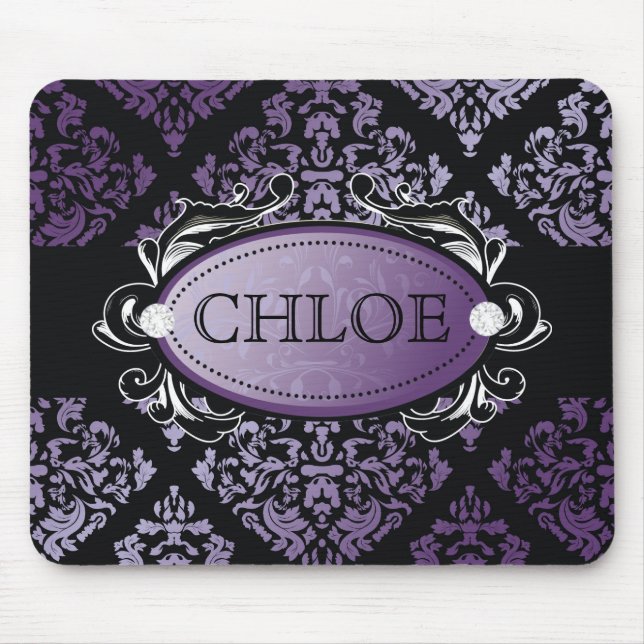 311-Luxuriously Purple Damask Mouse Mat (Front)