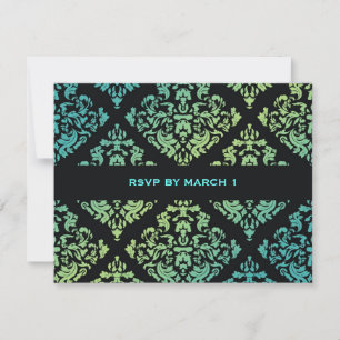 311-Luxuriously Turquoise Lime Damask RSVP Card