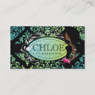 311-Luxuriously Turquoise n Lime Damask Monogram Business Card