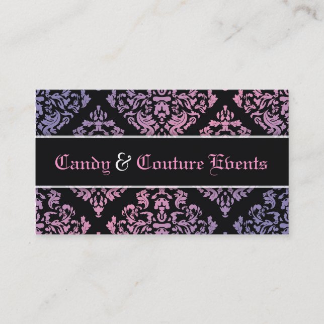 311 Luxuriously Vincelette Damask Pink Purple Business Card (Front)