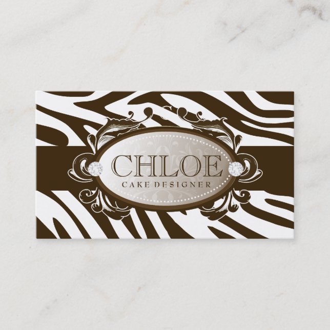 311 Luxuriously White Chocolate Zebra Monogram Business Card (Front)