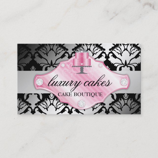 311 Luxury Cakes Damask Shimmer Business Card (Front)