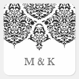 311 Mon Cherie Damask Black Thank You Square Sticker