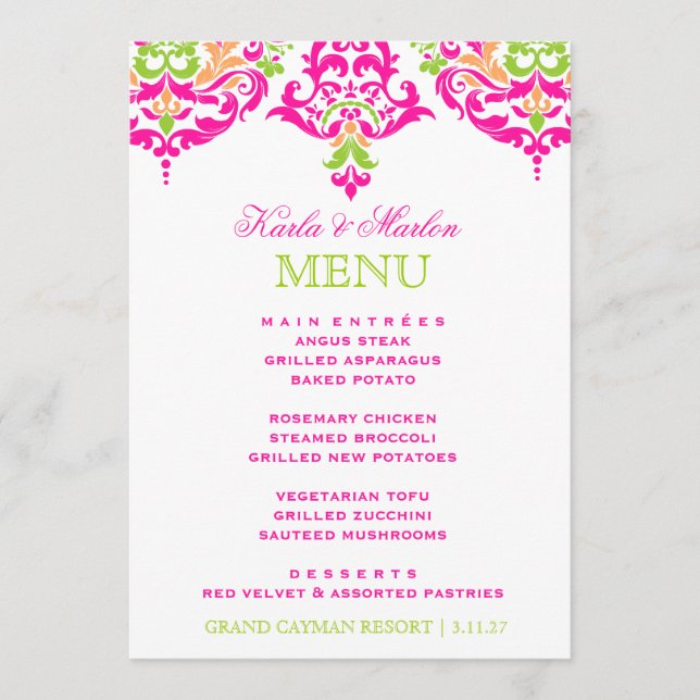 311 Mon Cherie Damask Vibrant Garden Menu (Front)