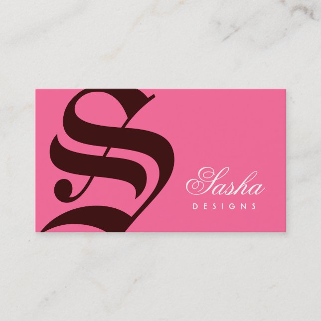 311-Old English Monogram Pink N Brown Business Card (Front)