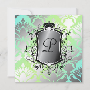 311 Ooh La La Aqua Lime Damask Baby Shower Invitation