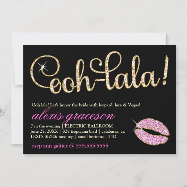 311 Ooh Lala Glitzy Kiss Sparkle Metallic Invitation (Front)