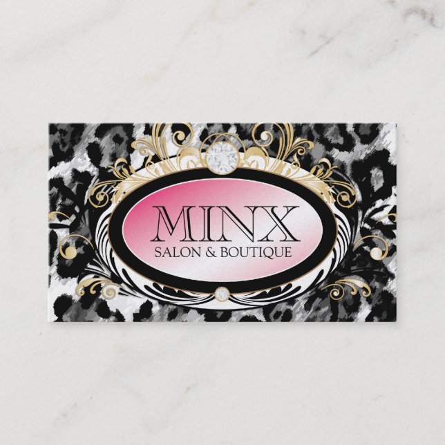 311 Opulent Gold Pink Leopard Premium Pearl Paper Business Card (Front)