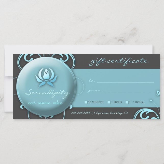 311 Peaceful Spa Delight Gift Certificate (Front)