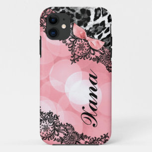 311 Peach Leopard Dream in Lights Lace faux bow iPhone 11 Case