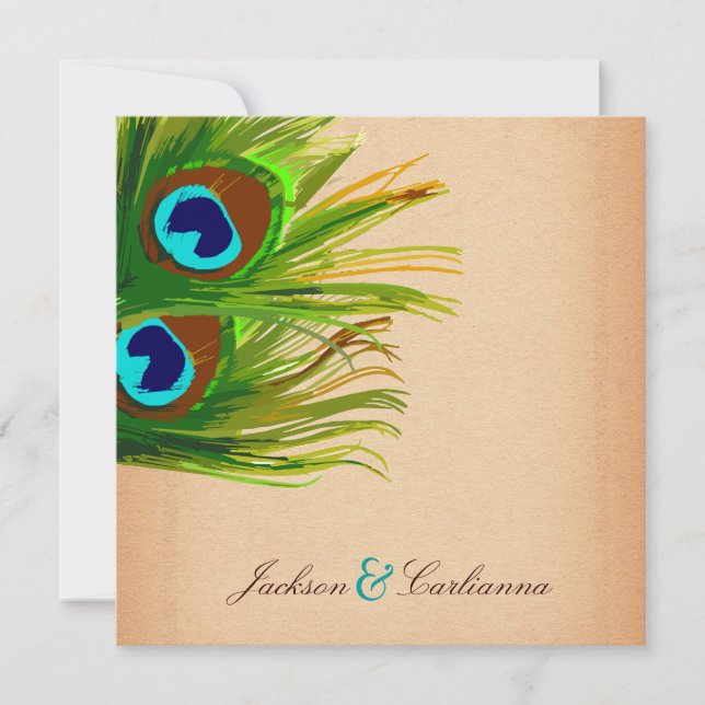 311-Peacock Feather-Vintage Background Invitation (Front)
