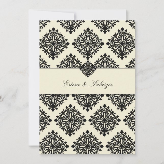 311-Phoebe Cream & Black Damask Invitation (Front)