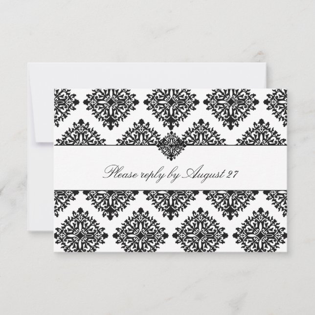 311 Phoebe Cream & Black Damask RSVP Card (Front)