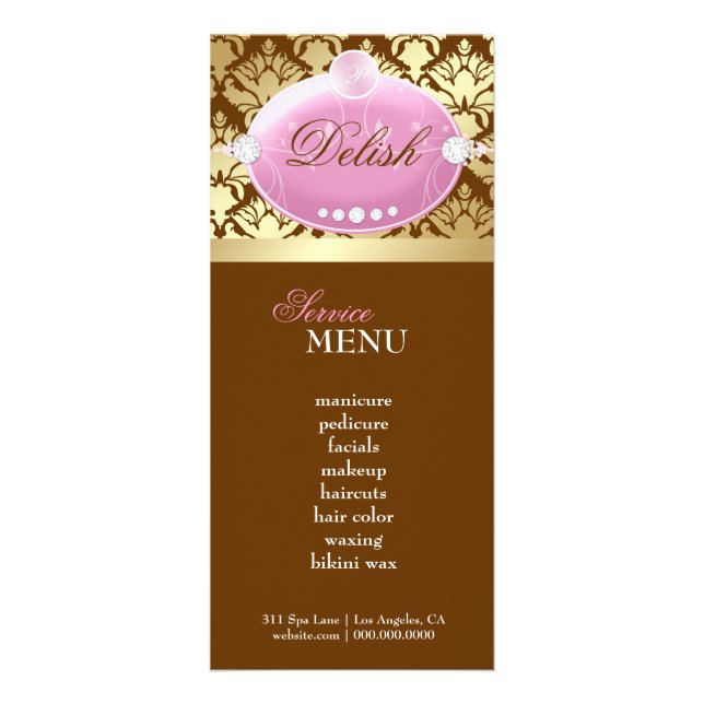 311 Pink Delish Damask Shimmer Milk Chocolate Rack Card (Front)