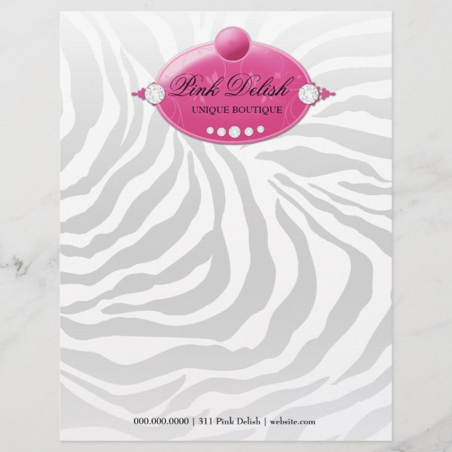 311 Pink Delish Deep Pink Zebra Letterhead Design (Front)