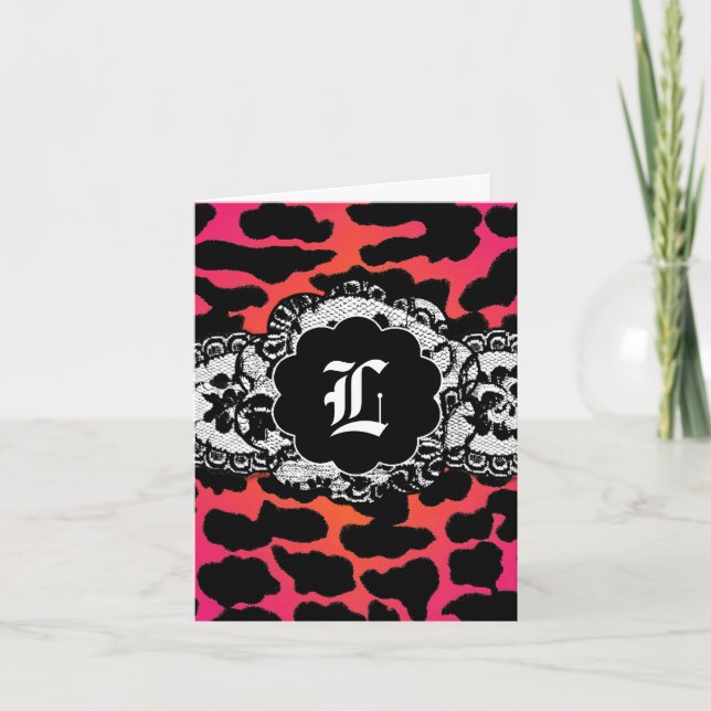 311-Pink Fire Leopard Lace Thank U Card (Front)