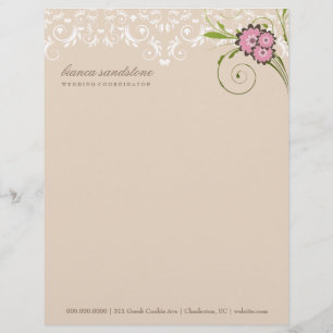 311-Pink Floral Flourish   Sand Personalized Letterhead
