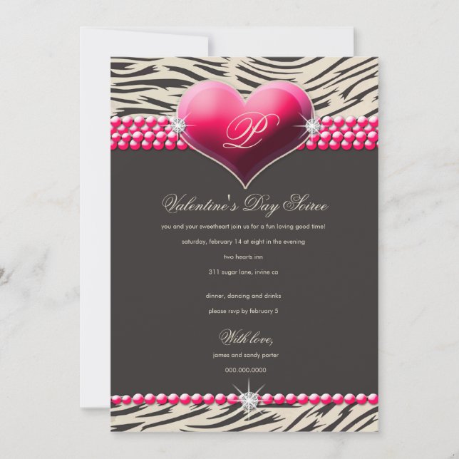 311-Pink Glam Heart Valentines Day Invitation (Front)