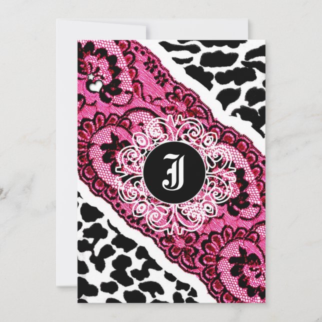 311-Pink Leopard and Lace Invitation (Front)