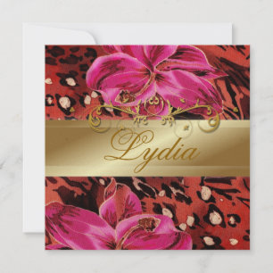 311 Pink Wild Tiger Lily Golden Metallic Invitation