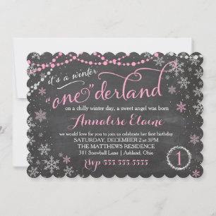 311 Pink Winter ONEderland Birthday Invitation