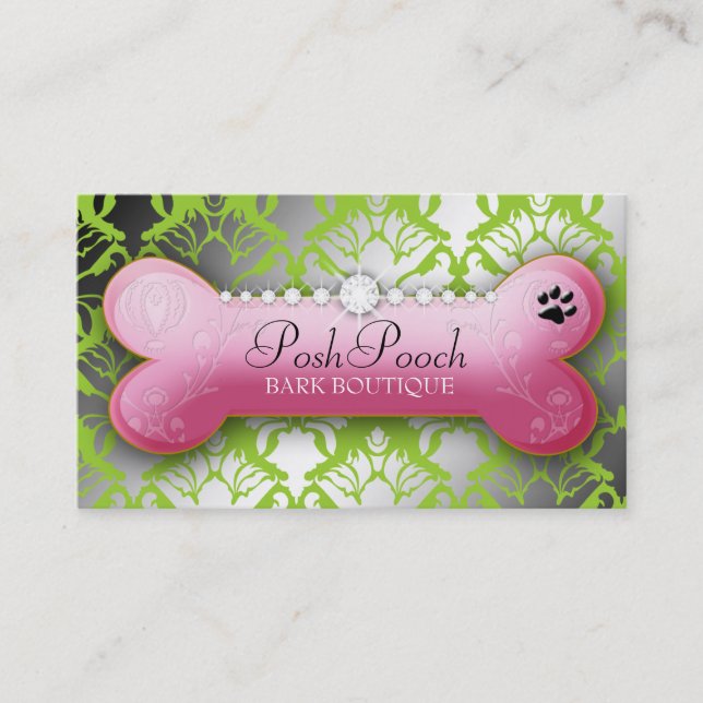311 Posh Pooch Damask Shimmer Green Grass Business Card (Front)