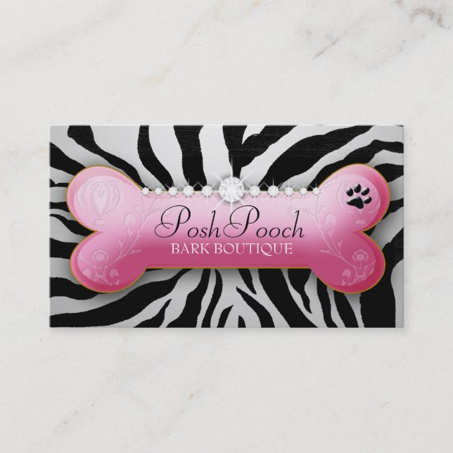 311 Posh Pooch Silver  Zebra Business Card (Front)