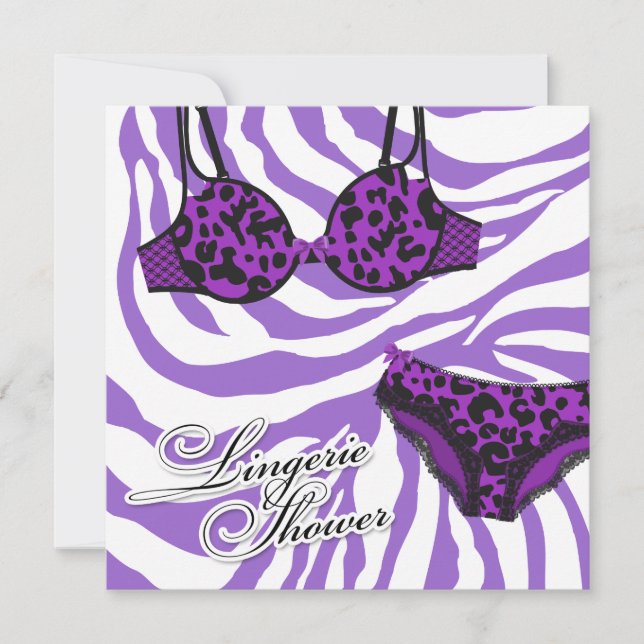 311-Purple Leopard Purple Zebra Lingerie Set Invitation (Front)