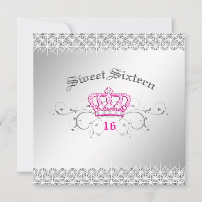 311-Queen for a Day | Sweet Sixteen Hott Pink Invitation (Front)