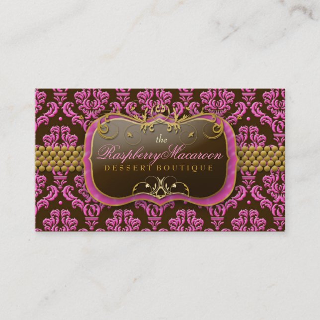 311-Raspberry Macaroon Damask Business Card (Front)