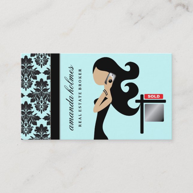 311 Real Estate Fashionista Brunette Black Business Card (Front)