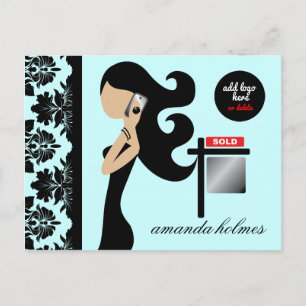 311 Real Estate Fashionista Brunette Blue Postcard