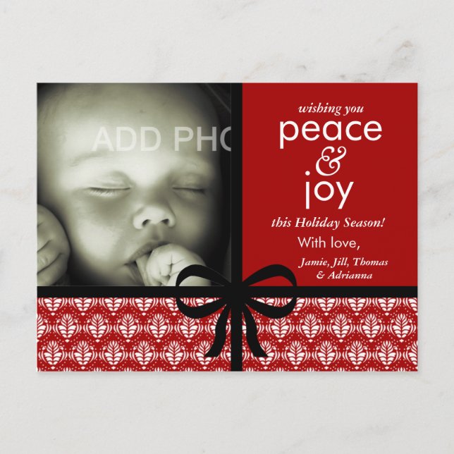 311-Red & Black Christmas Card with Bow (Front)