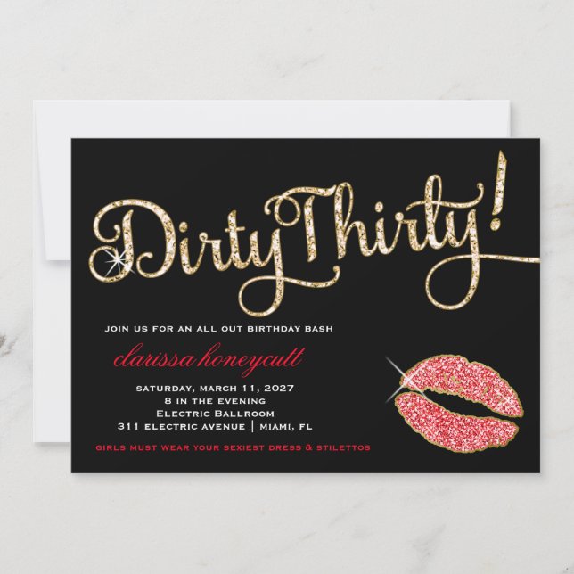 311 Red Glitzy Dirty Thirty Birthday Party Sparkle Invitation (Front)