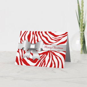 311-Red Zebra Stripes Bow Photo Christmas Card