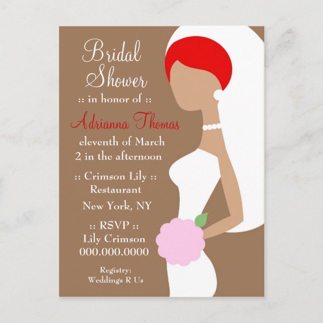 311-REDHEAD BRIDE SHOWER INVITATION POSTCARD (Front)
