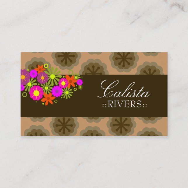 311-RETRO FLOWERS | TAN BACK BUSINESS CARD (Front)