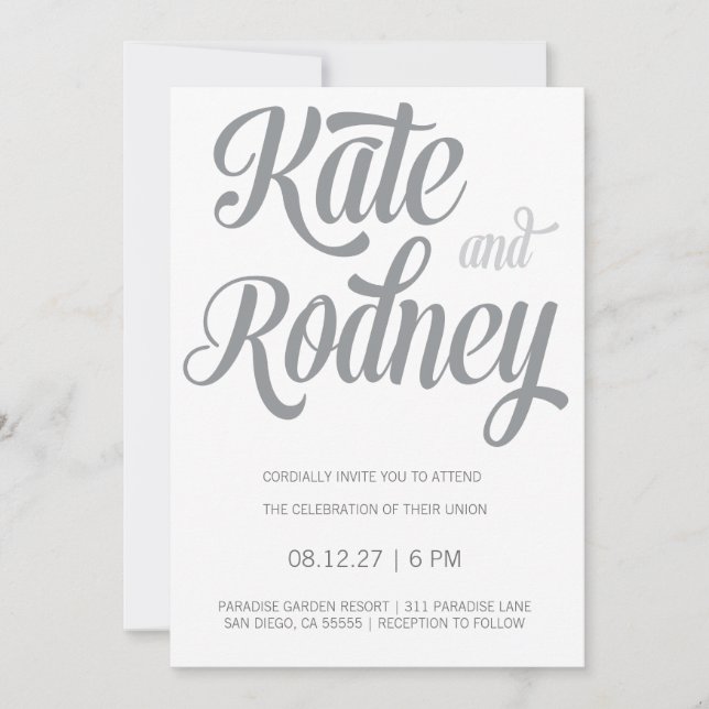 311 Retro Grey Custom Wedding Contact Me Invitation (Front)
