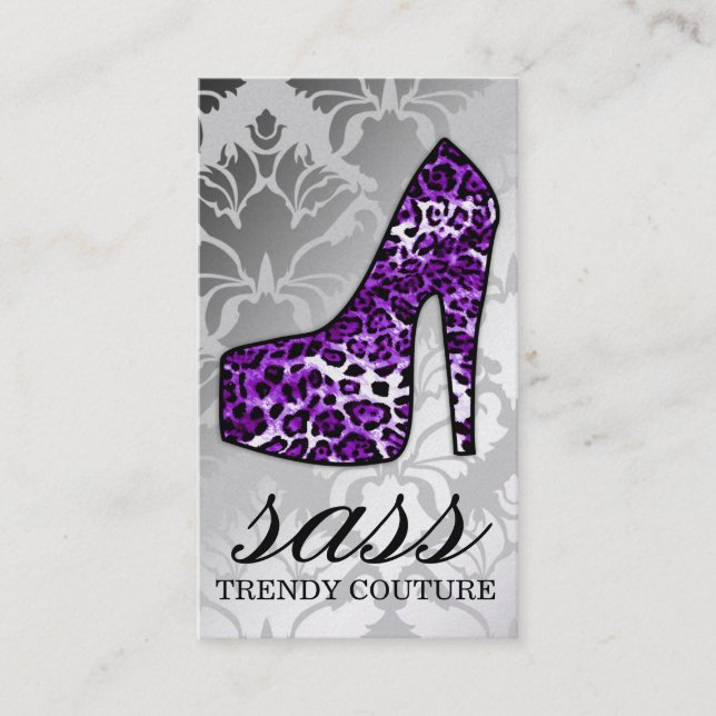 311 Sass Hot Purple Leopard Heel Business Card (Front)