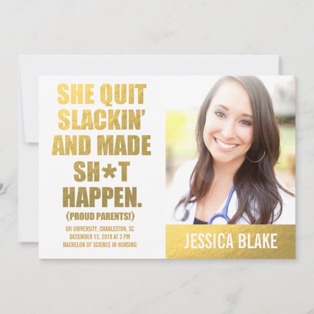 311 She Quit Slackin' And Made Happen Graduation Announcement (Front)