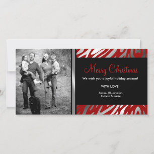 311-Shimmer Zebra Christmas Photo Red Holiday Card